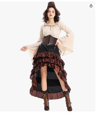Women's Pirate Costume,Renaissance Style with Corset,Skirt and Waist Belt,Medium