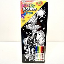 VTG Fuzzy Poster RoseArt Unicorn Horse Fantasy Velvet Art 8x20 Set Of 2 2002 New