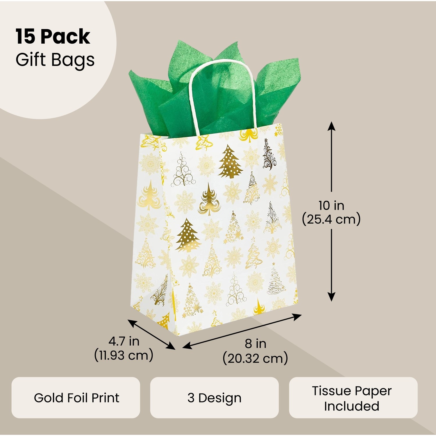 15x Christmas Gift Bags with Tissue Paper Medium with Handle for Party 8x10x4.7"