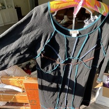 Monroe & Main Festival Dress Boho Hippie Black Orange And Turquoise Lagenlook S
