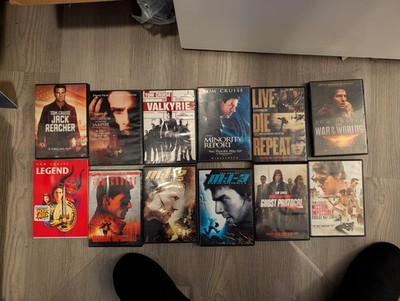 12 used Tom Cruise DVDs - Mission: Impossible 1, 2, 3, Ghost Protocol, Rogue
