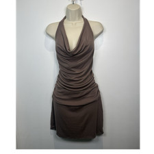 Fashion Nova Mocha Mini Dress L Ruched Cowl Neck S Double Lined