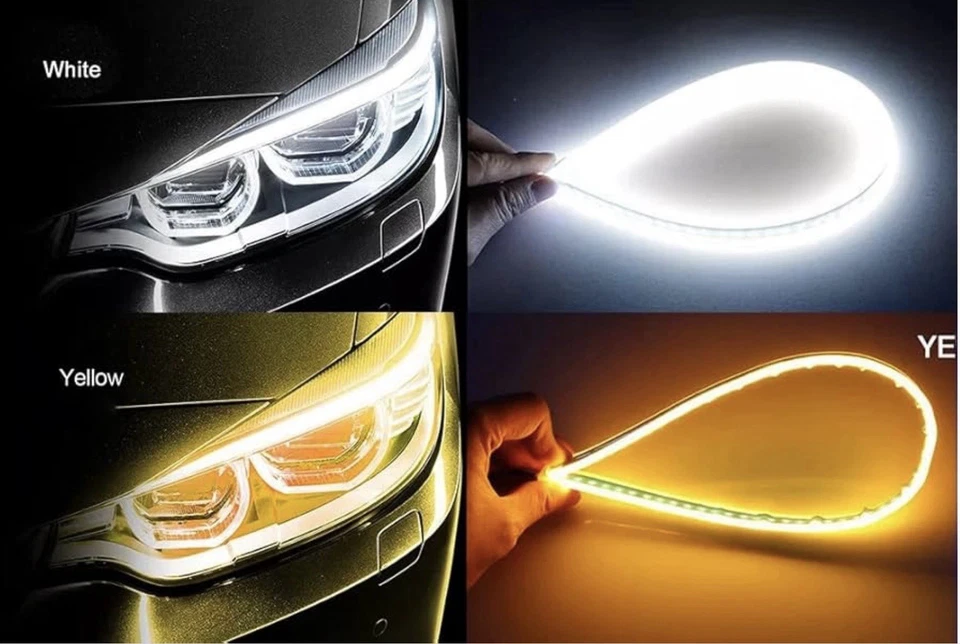 STRISCIA FARO AUTO LED TUBO NEON 12V FLESSIBILE 60CM BIANCO E GIALLO AMBRA LDR - Immagine 4 di 4