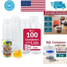 Reli 2 oz Disposable Containers with Lids - 100 Sets - Clear Plastic