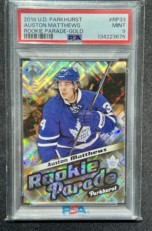 Auston Matthews 2016-17 Parkhurst #RP33 Rookie Parade Gold #/99 PSA 9 Mint