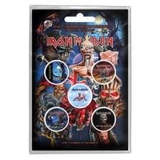 Image of Iron Maiden badge pack Albums band logo Book of Souls Official 5 x Pin Button