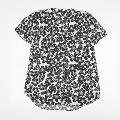 Marks and Spencer Damen Weiß Blumenmuster Polyester Basic Bluse Größe 10 V-Ausschnitt