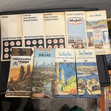 Lot (9) Vintage 50-70’s Maps Chevron Conoco Mobil Sinclair Shamrock
