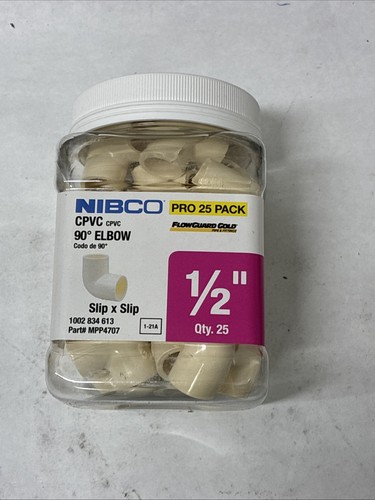 NIBCO 1/2 in. x 1/2” 90-Degree Elbow Slip X Slip MPP4707 Qty 25