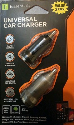 iessentials UNIVERSAL CAR CHARGER  2-pack  (Black & Silver)