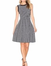 Alice + Olivia Kamilah Knit Dress XS/S Black/White Full Skirt Sleeveless Fitted
