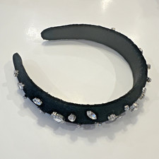NWOT J. Crew Factory Black Velvet Crystal Puff Headband NEW Holiday Rhinestones