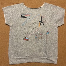Adidas Aerobics Sweatshirt Women S Gray Vintage 80s Made in USA Cut Neck Graphic