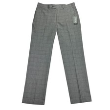 Michael Kors Mens Marvin Classic Fit Stretch Plaid Dress Pants Light Gray 35x32