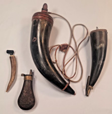 Vintage Black Powder Horns Eagle Flask Lot of 4 Muzzleloader Hunting Accessories