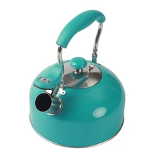 Stovetop Tea Kettle Whistling Stainless Steel Turquoise 2.5 Quart Pot with