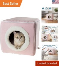 Stylish Pink Cat House with Removable Foam Cushion for Small Pets - 13x12x12