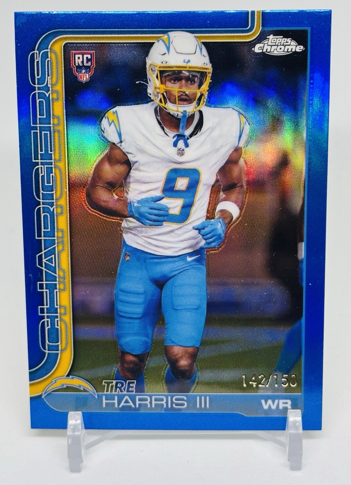 2025 Topps Chrome Tre Harris III Rookie Blue Refractor Chargers #338 142/150