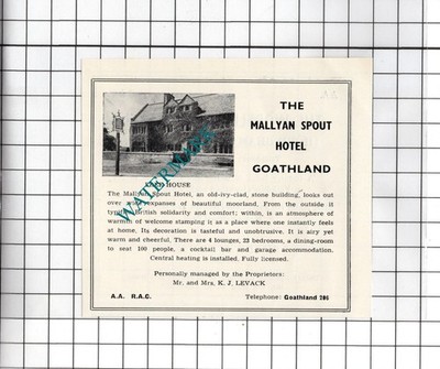 Mallyan Spout Hotel Goathland Yorkshire Mr & Mrs K J Levack ca. 1960er kleine Anzeige
