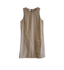 Brunello Cucinelli Tan Leather Silk Sleeveless Mini Shift Dress Size 4