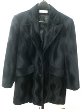 Mitsu London Made In England Black Retro Faux Fur Button Front Long Sleek Coat L