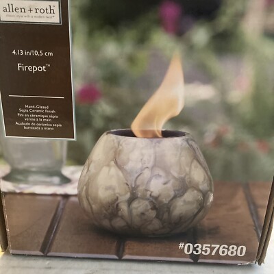 Allen Roth Fire Pot New Allen + Roth Fire Pot 4.13” Beautiful Earth Toned Ceramic Patio | eBay