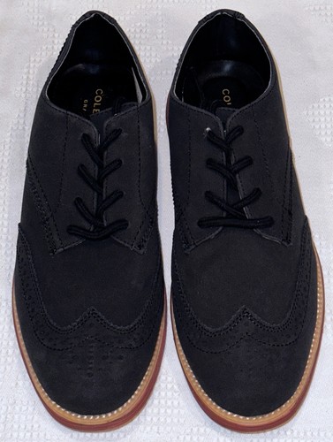 COLE HAAN Grand.OS Oxford Black Suede Brogue Wingtip Dress Shoes NEW Boys Sz 5 - Picture 5 of 9