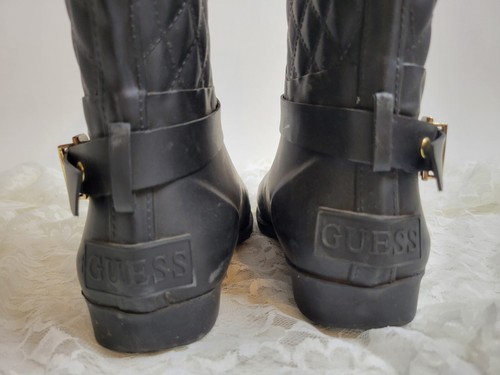 GUESS Mid Calf Quilted Rain Boots Women's Size 7 Gold Trim - Picture 4 of 18