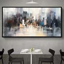 Hand-Painted Original Cityscape Oil Painting Canvas Large Knife Painted Abstract