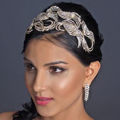 Vintage Gold Crystal Tiara Headband Gold 1920s Wedding Headpiece, Vintage Wedding Headpiece Gold  main image 3