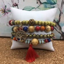 4 PC Handmade Bohemian Beaded Stackable Stretch Bracelet Set New Free Ship 3600