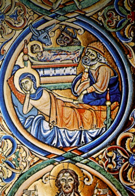 Postkarte Winchester Cathedral Genesis Geburt Christi 12. Jh. Illuminationen