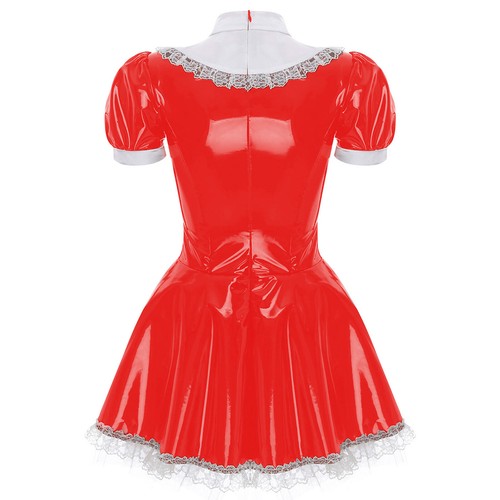 Women Dress Metallic Uniform Satin Maid Costume Anniversary Outfit Wetlook - Picture 17 of 62