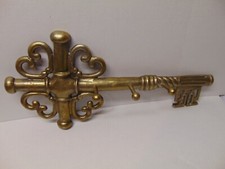 old Key shape designed metal coat hanger with 3 hangers gold color 2 feet long