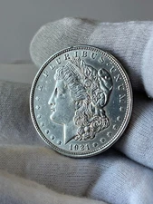 Beautiful 1921 Morgan Silver Dollar Almost Uncirculated with Die Break Errors
