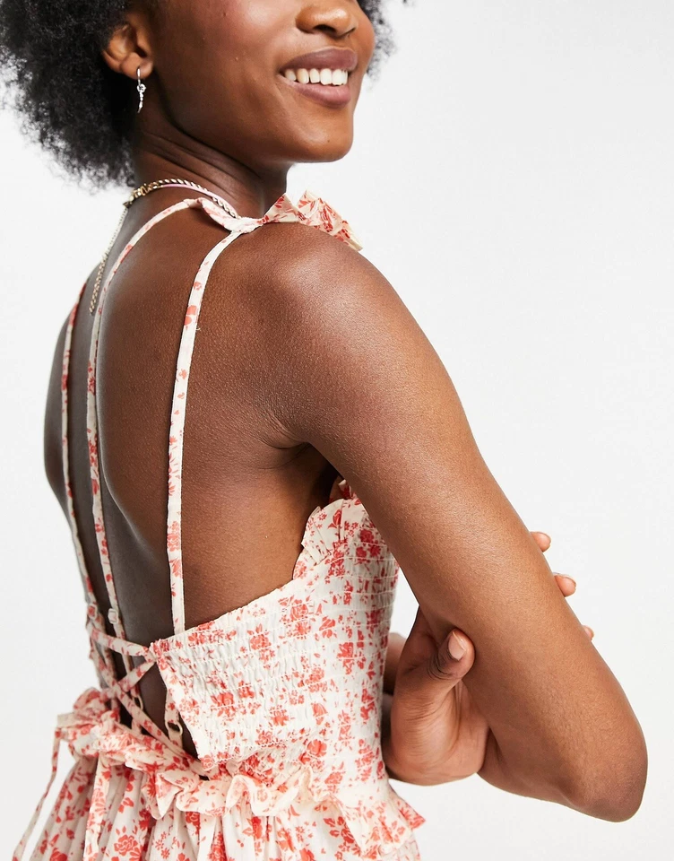 Vestido midi con corpiño fruncido en capas rojo estampado floral Ditsy AU10 d... - Imagen 2 de 4