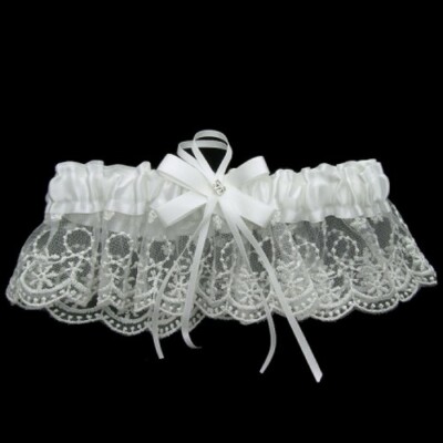 white satin garter belt NEW! GARTER BELT White SATIN & LACE w/ BOW ~ One Size (Regular) #GA112