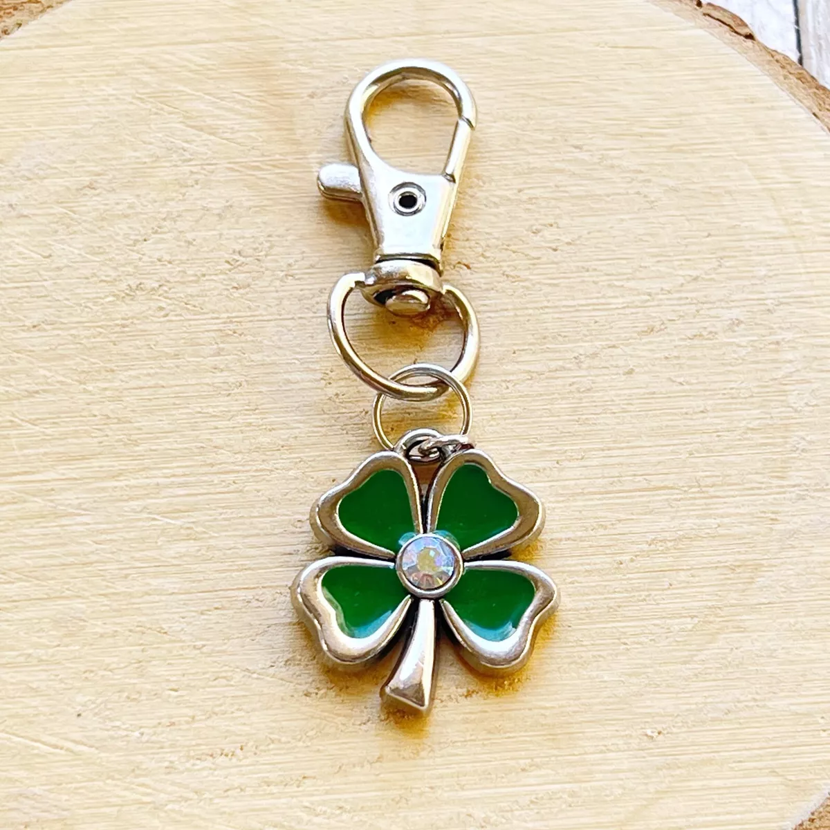 4 Leaf Clover Shamrock Zipper Pull Keychain Charm Rhinestone St. Patrick s Day