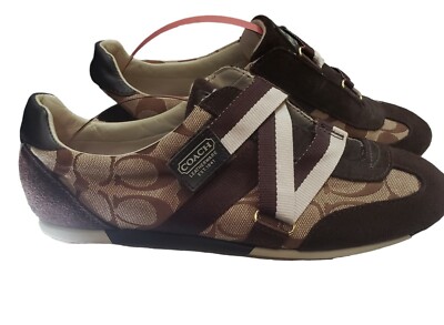 COACH Sneakers Womens 8.5 Brown Signature Logo Slip On | eBay