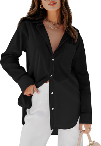 Womens Button down Shirts Dress Shirts Long Sleeve Blouses V Neck Solid Casual T