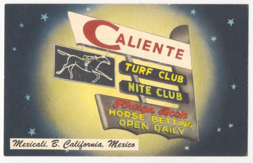CALDO TURF & NITE CLUB tolles ca1940 NACHTSCHILD Leinen Werbung MEXICALI Mexiko SELTEN