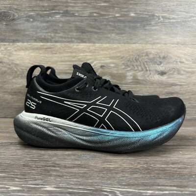 Asics Gel Nimbus 25 Shoes Women Size 6 Black Platinum Lace up Running Sneakers