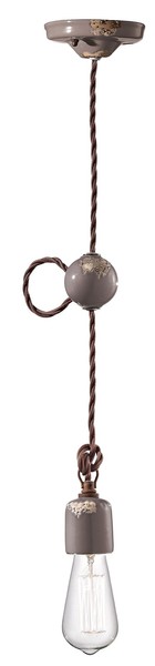 Pendelleuchte Keramik Industrial Ø 5,5 Cm Handarbeit E27 Shabby Taupe HäNgelampe-image