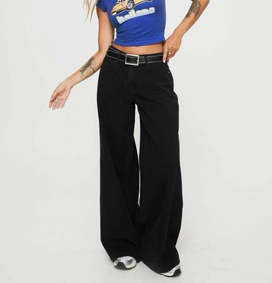 Princess Polly Jeans Women 4 Black Holly Straight Leg Cotton NWT