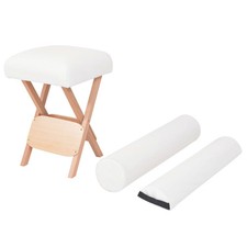 Folding Massage Stool with 4.7" Thick Seat  2 Bolsters White