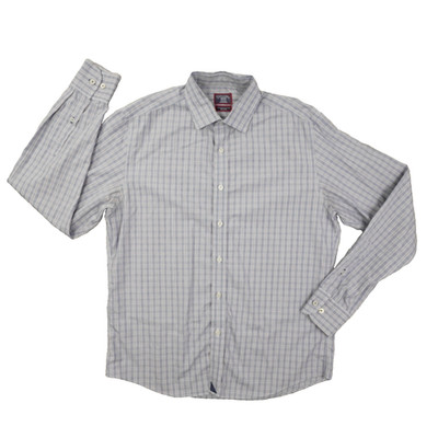 UNTUCKit Two Ply Cotton Button Up Shirt Men's Medium Blue Plaid Wrinkle Free