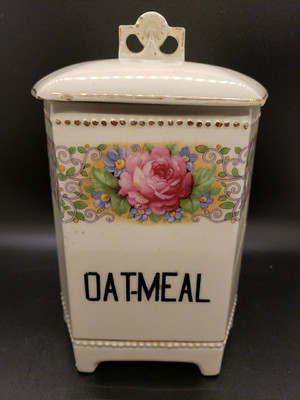 Antique LUISE Oatmeal Canister And Lid, Made In Cechoslovakia *Flaws*