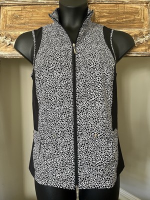Weekends By Chicos Lightweight Vest Pockets Black White Stretch XS