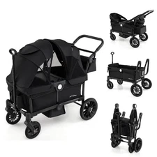 Wagon Stroller for 2 Kids Push Pull Double Stroller with Adjustable Handle