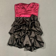 Y2K Whimsigoth Studio Y Strapless Fuschia Black Ruffle Bubble Hem Mini Dress 5/6